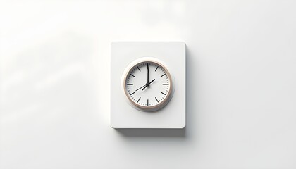 A square white wall clock with a minimalistic design