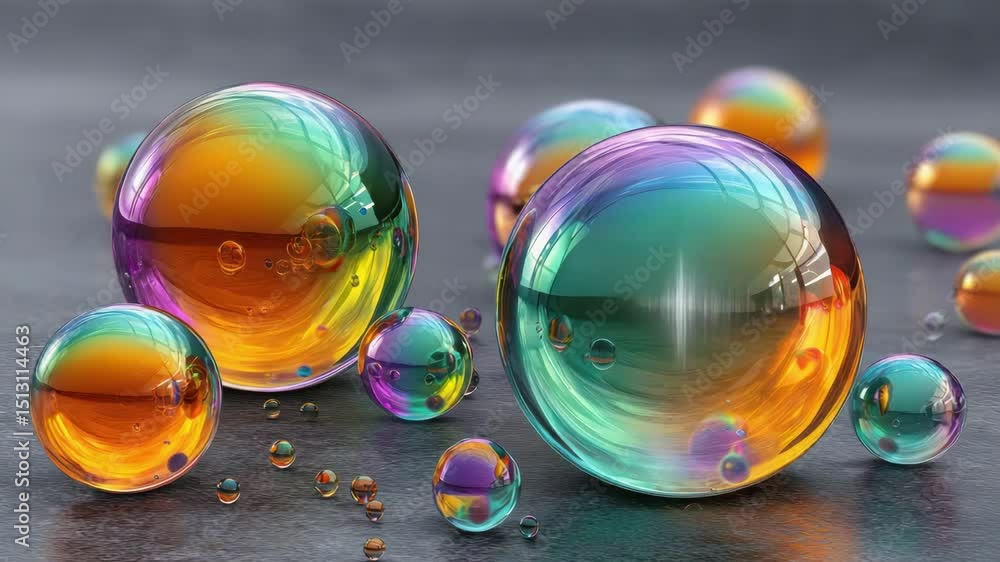 Aufkleber sparkling close-up synthetic colorful bubbles with reflections and light on a dark surface