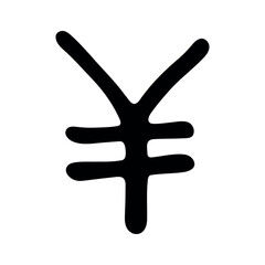 Hand drawn yen currency symbol. Brush stroke doodle. Single element for design