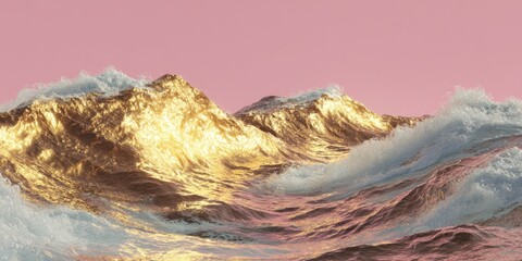 Waves reflecting golden light against a pink sky during sunset at the beach