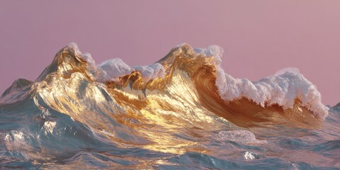 Waves crashing against the shoreline at sunset create a stunning display of colors and textures in a coastal landscape