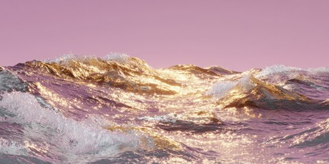 Colorful waves reflect golden light during sunset at a tranquil ocean shoreline