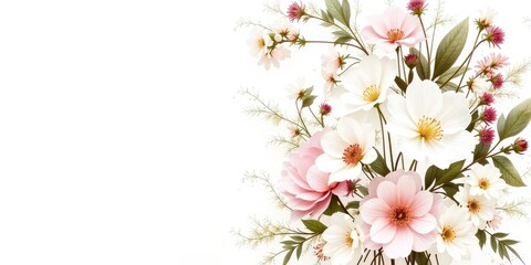 Botanical Wedding Invitation Design - White and Pink Flowers on Black