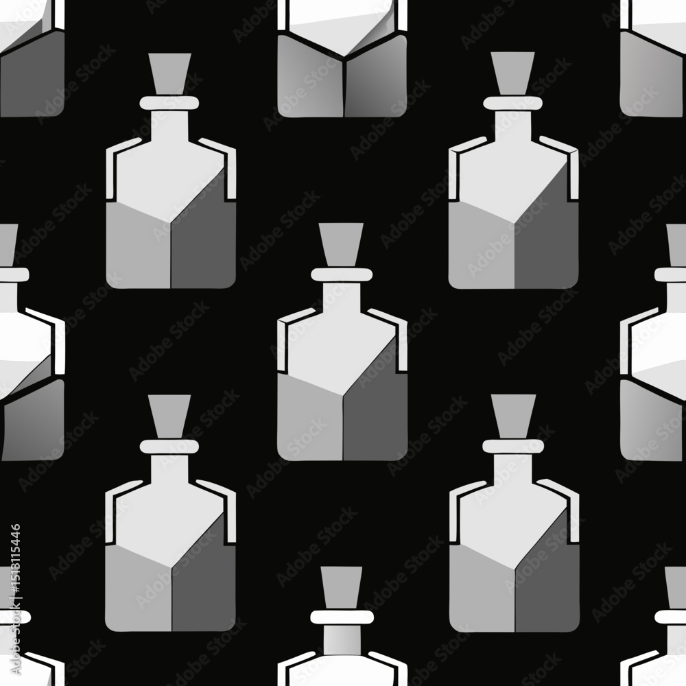 Poster seamless vector pattern of classic perfume bottles in grayscale