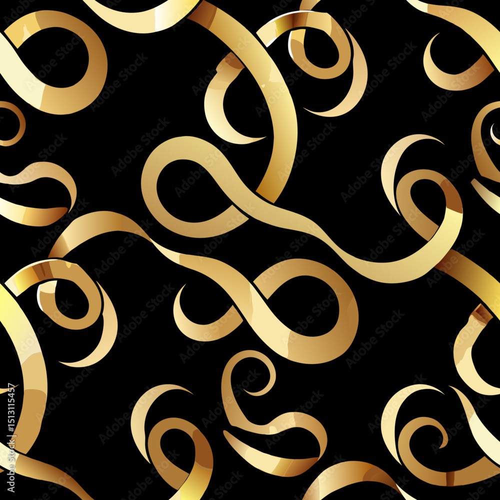 Poster golden swirling ribbon pattern on black background concept of seamless vector pattern