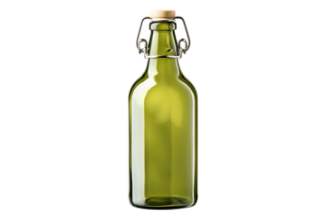 Clear glass bottle with swing top stopper isolated on transparent background, perfect for presenting your beverage brand