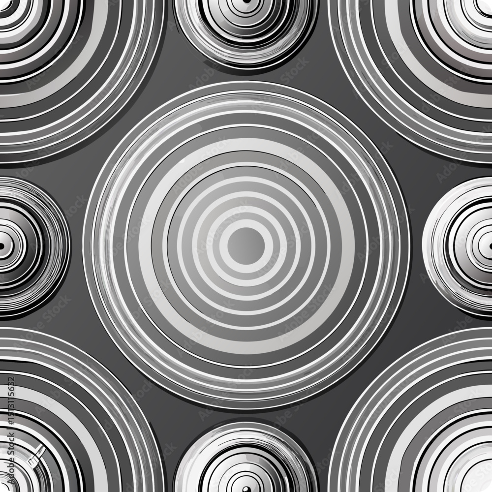 Poster seamless vector pattern of concentric circles in grey tones