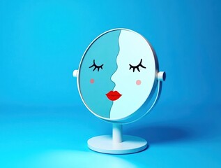 A mirror with a face drawn on it