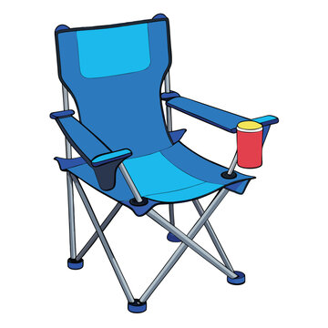 blue camping chair with cup holder clip art preview