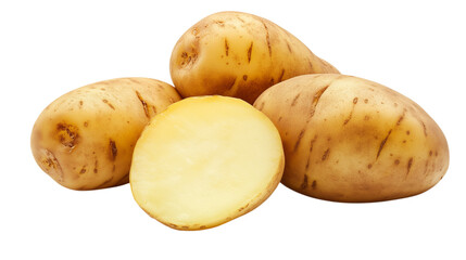 Potato and slice on transparent background, cutout, Png format