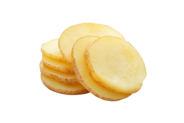 Stack of raw potato slices isolated on transparent background