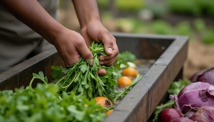 Washing Fresh Herbs in Water - Cleaning Garden Vegetables