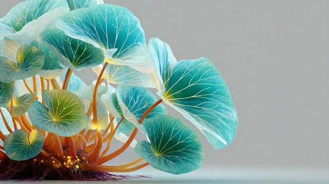 Exotic plant with round blue-green leaves and brown stems forming a visually appealing pattern