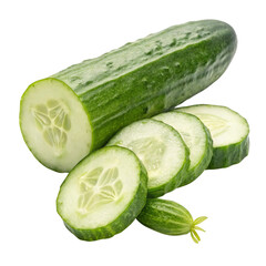 Fresh cucumber with slices isolated on transparent background