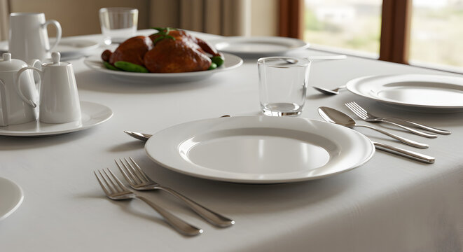 Elegant table setting with roasted chicken dish