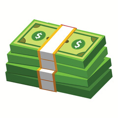 Stacked Green Money Illustration with Dollar Sign and White Strap Represents Wealth