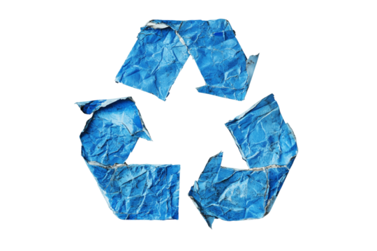 Blue recycle sign, symbol, icon isolated on transparent background, PNG. - Powered by Adobe