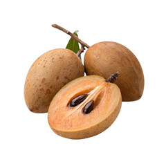 Fresh sapodilla fruits isolated on transparent background