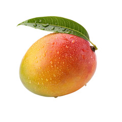Fresh ripe mango with leaf isolated on transparent background