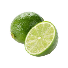 Fresh lime fruit with slice isolated on transparent background