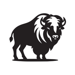 Obraz premium Bison silhouette black and white vector icon