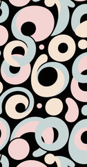 Seamless abstract pattern with pastel circles on a black background