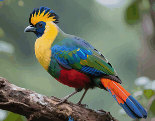 Exotic Rainbow Bird with Vibrant Feathers Perched on a Forest Branch