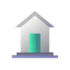 3D house icon with green door on white background