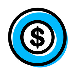 Obraz premium Blue circle icon with dollar sign in center