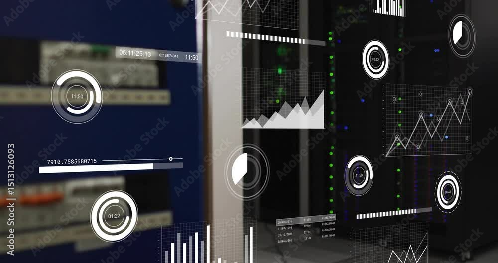 Poster upon loading ui showing timers counting bars sliding charts rising spinning for monitoring metrics