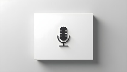 A black microphone icon on a white square with a shadow