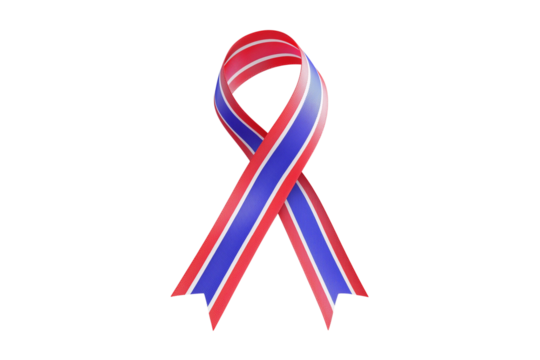 Red and blue awareness ribbon isolated on transparent background