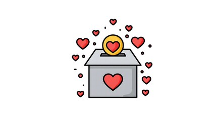 Charity donation concept charity donation box with hearts illustration for fundraising and giving back to community causes