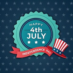 Independence day celebration design with circular badge, red ribbon and american top hat over starry background, great for patriotic fourth of july events, digital ads, flyers and banner art
