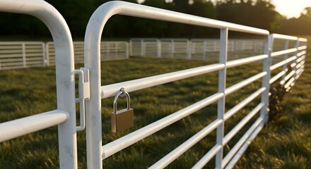 White metal farm gate in a rural setting