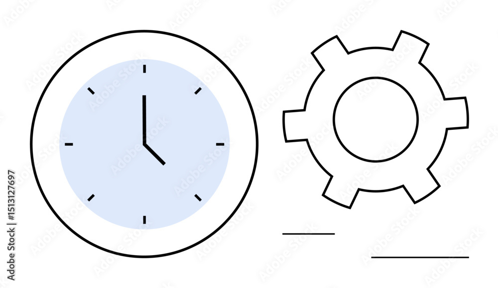 Poster minimalistic clock and gear symbolizing time, settings, productivity, and scheduling. ideal for time