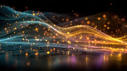 Glowing light lines with colorful sparkle effect on transparent background