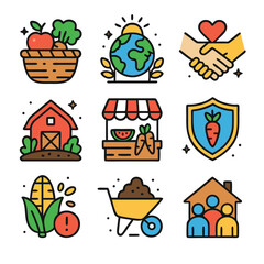 Local Farming Icon Pack Organic Agriculture and Community Support Symbols