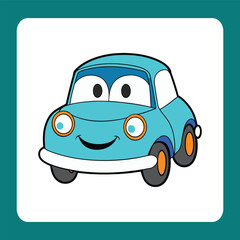 Happy Cartoon Car with Smile &ndash; Blue Kids Vehicle
