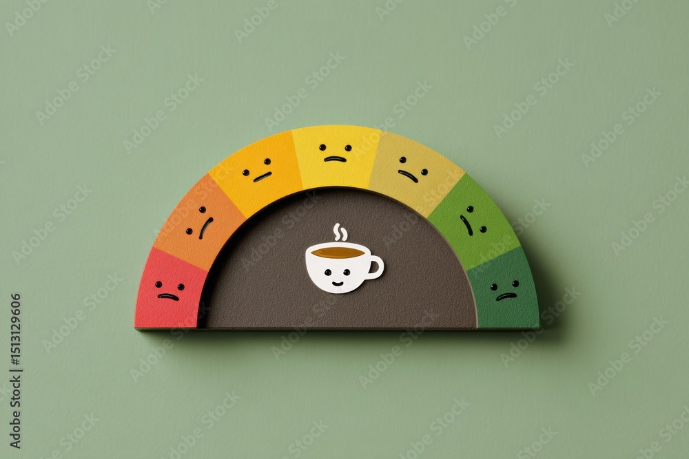 Poster Mood Scale Showing Transition From Anxious to Calm With Coffee Icon, Featuring Bright Top Zone for Positive Feelings and Emotions
