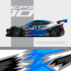Car wrap decal graphic design. Abstract stripe racing background designs for wrap cargo van, race car, pickup truck, adventure vehicle. Eps 10 © zoulgraphic