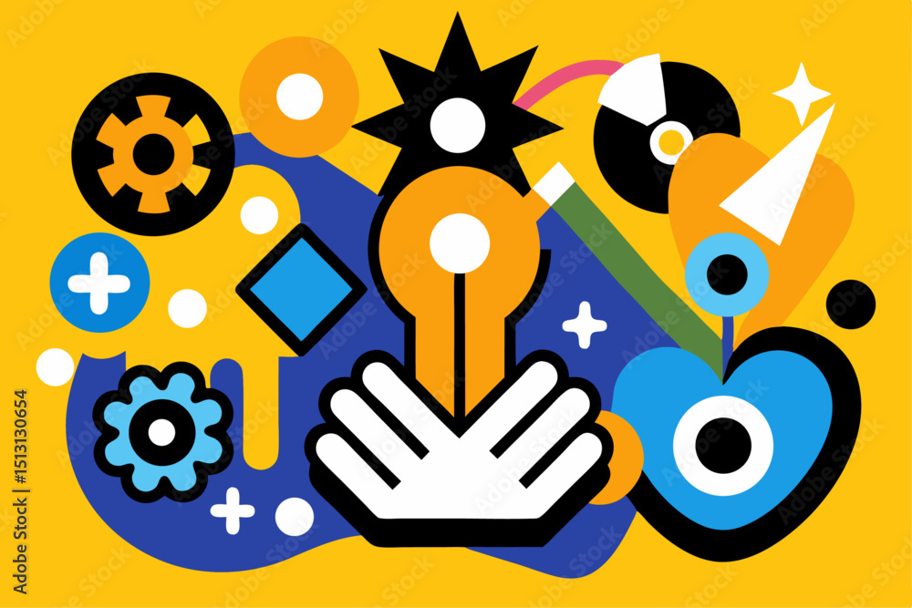 Poster creative icon assets a vibrant collection of design elements for your projects, featuring abstract s
