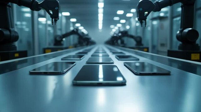 Conveyor belt system in mobile phone manufacturing 