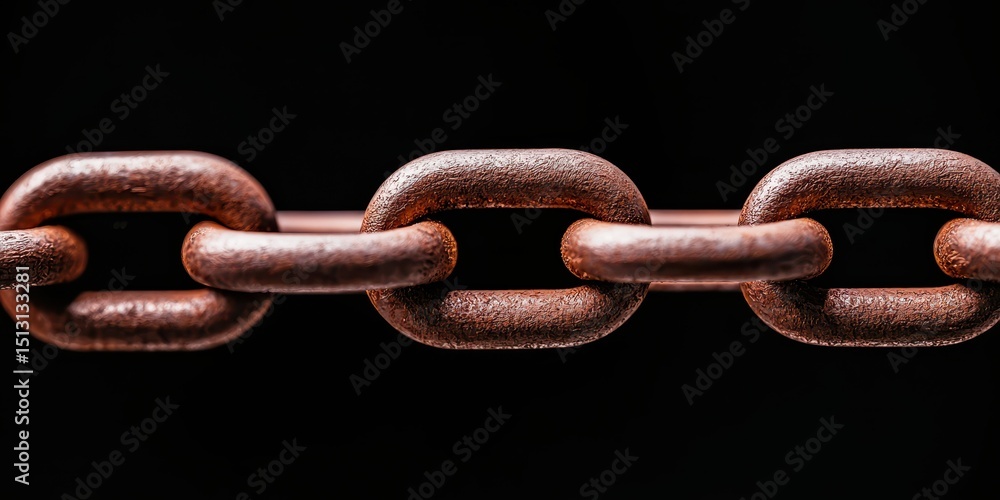 Poster close-up of a metal chain with a dark background, highlighting texture and strength.