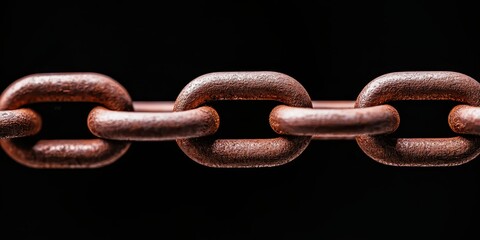 Fototapeta premium Close-up of a metal chain with a dark background, highlighting texture and strength.