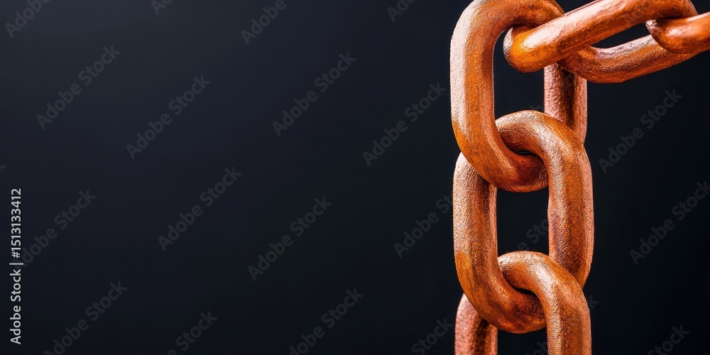 Poster close-up of rusty metal chain links hanging against a dark background.
