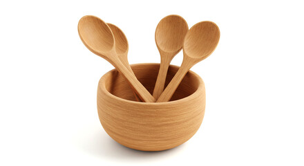 Set of Wooden Spoons in Bowl — Natural Kitchen Utensils Illustration