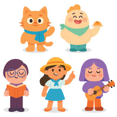 Kawaii Character Set Vector Cute People and Animals Collection