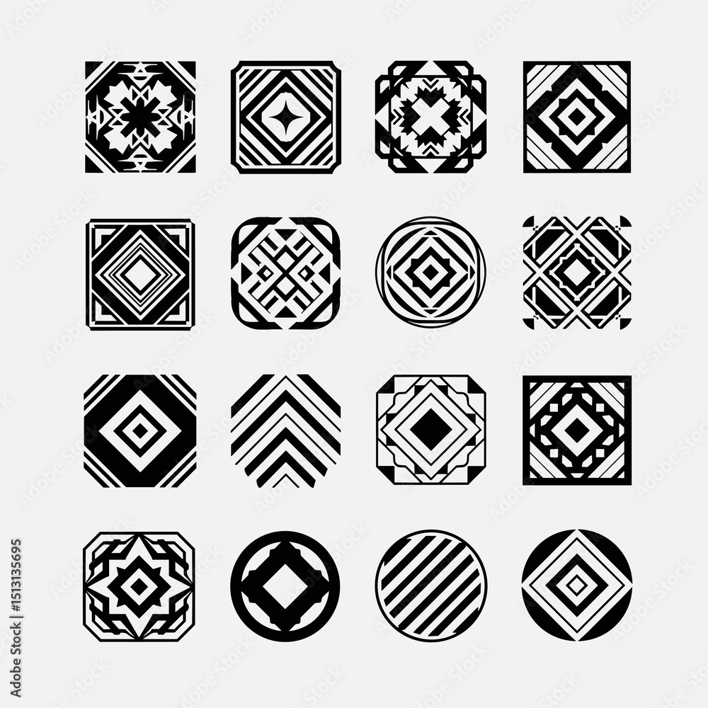 Poster geometric patterns collection: a series of symmetrical geometric designs and patterns, meticulously 