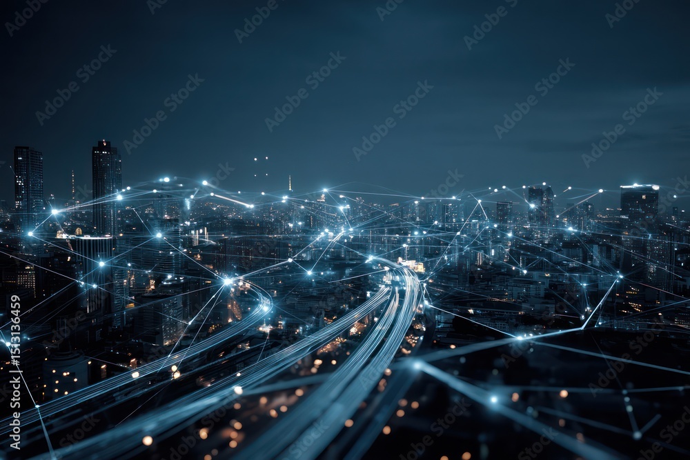 Poster advanced smart city data network featuring real-time communication and energy management.